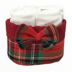 Set 4 Lavette Rosse 30x30 cm con Cestino Scozzese