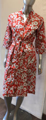 Vestaglia Donna Kimono Floreale Puro Cotone fondo rosso