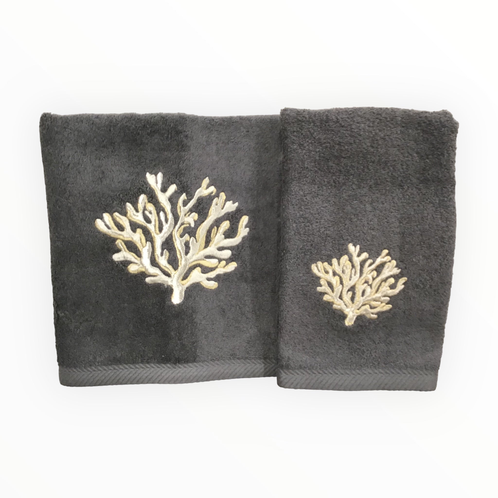 Coppia asciugamani Grigio | Corallo | Dea