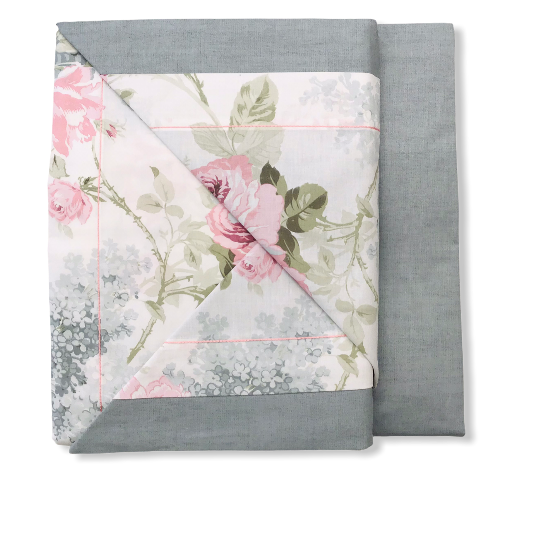 Completo letto matrimoniale colore azzurro - Giusy - Fiori | Cavalieri