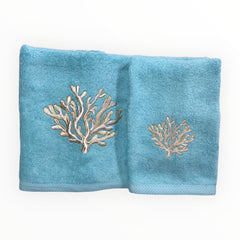 Coppia asciugamani Turchese | Corallo | Dea